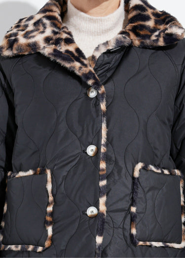 Veste matelassée réversible léopard fourrure Noir/Leopard