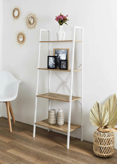 Etagère design large métal clair et bois Bois / Blanc