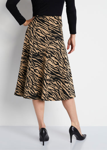 Jupe longue évasée maille jacquard Camel Zebre