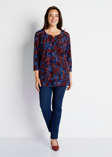 T-shirt long évasé manches 3/4 col rond Imprime/Bleu