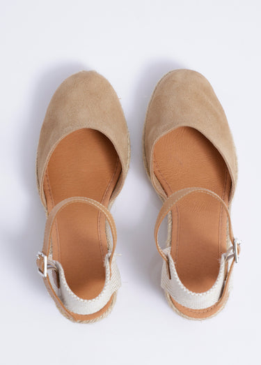 Espadrilles compensées cuir semelles corde Beige