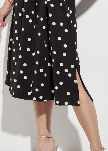 Robe chemisier à pois longue à ceinturer Noir / Pois