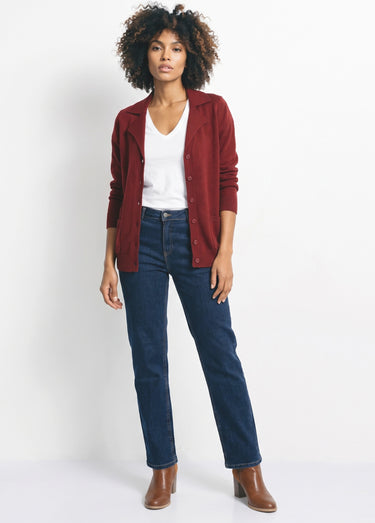Gilet boutonné mi long col tailleur Bordeaux