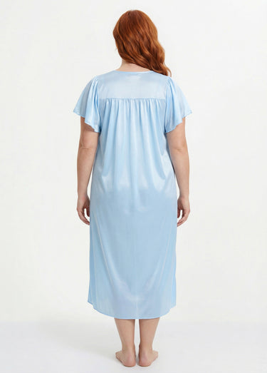 Chemise de nuit satinée longue antistatique dentelle Turquoise