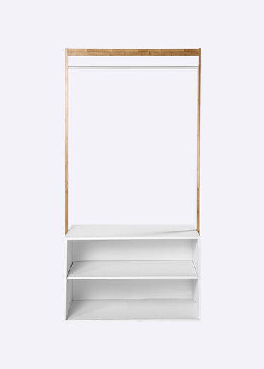 Penderie d'entrée avec détail décor bois Blanc