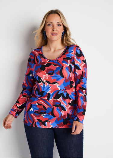 T-shirt droit manches longues imprimé Bleu/Rose