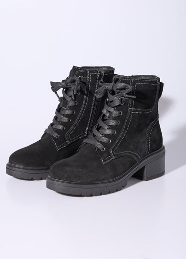 Bottines en cuir crantées, talon large Noir