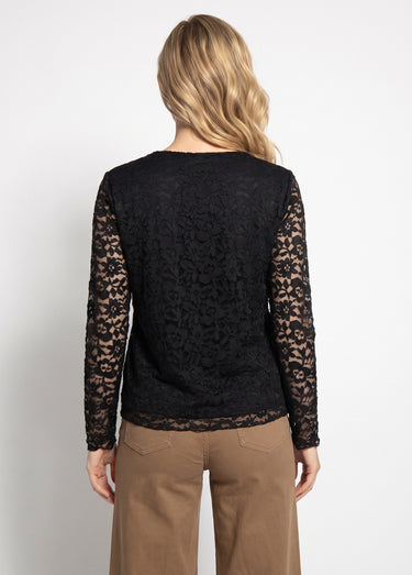 T-shirt dentelle manches longues Noir
