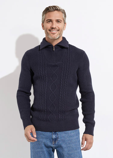 Pull col camionneur irlandais en laine Marine