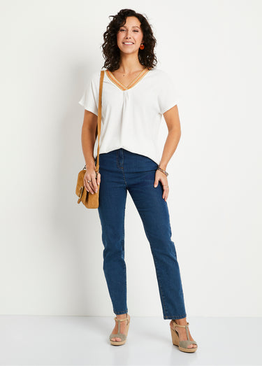 T-shirt long ample uni brodé Blanc