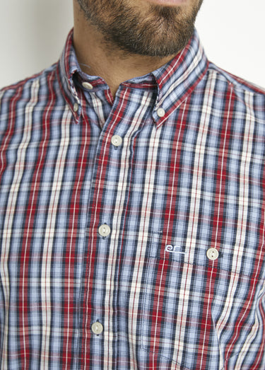 Chemise manches longues uni ou carreaux coton Carreaux Rouge