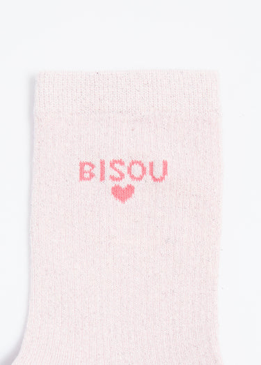 Chaussettes fil métallisé message BISOU Rose Clair