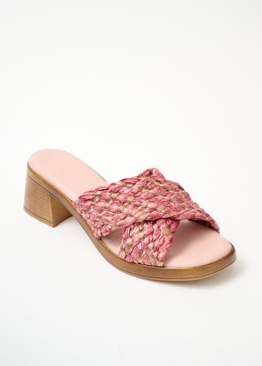 Mules largeur confort raphia tressé Vieux Rose/Dore