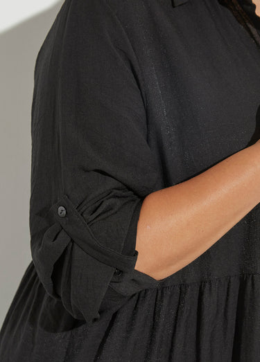 Robe chemisier volantée, inspiration folk Noir