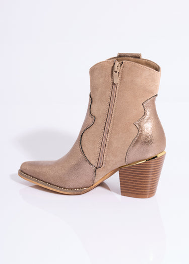 Boots western métallisées bout pointu Taupe