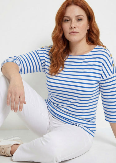 T-shirt marinière rayé manches 3/4 Blanc/Bleu