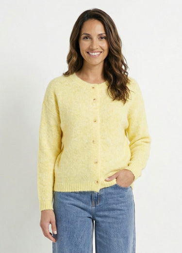Gilet col rond en maille avec laine Jaune