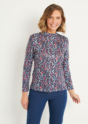 T-shirt col montant chaud motif graphique Rose / Bleu