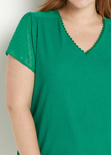 T-shirt col V plumetis manches courtes Vert