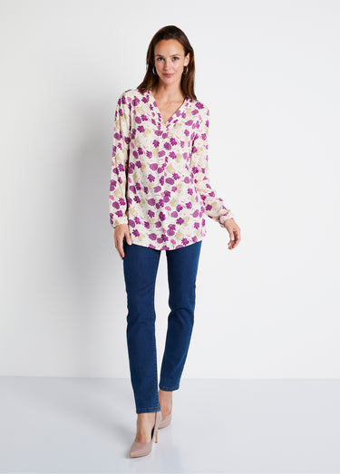 Tunique ample longue imprimé floral Imprime Ecru