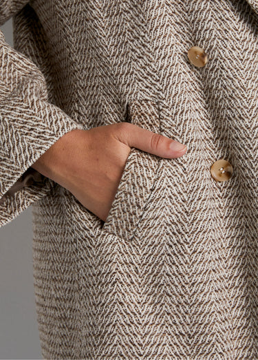Manteau aspect chevrons mi-long Beige