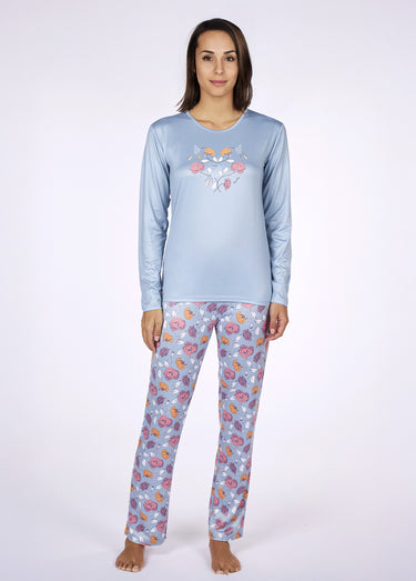 Pyjama long 2 pièces thème coquelicots Imprime/Bleu
