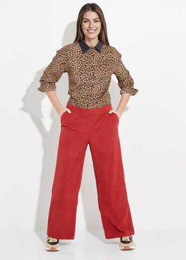 Pantalon large, velours grosses cotes Brique