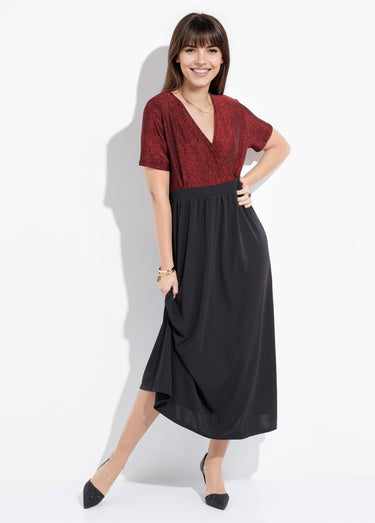 Robe longue chic en maille métallisée Rouge/Noir