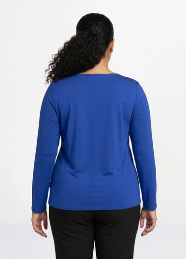 T-shirt court dentelle col V manches longues Bleu Dur