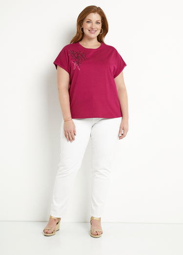 T-shirt coton uni sequins manches courtes Cassis