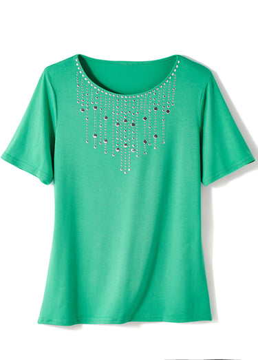 T-shirt manches courtes clouté fantaisie Vert