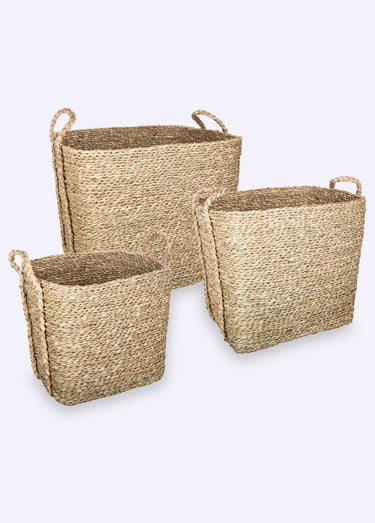 Set de 3 paniers rectangle roseau tressé Rectangle