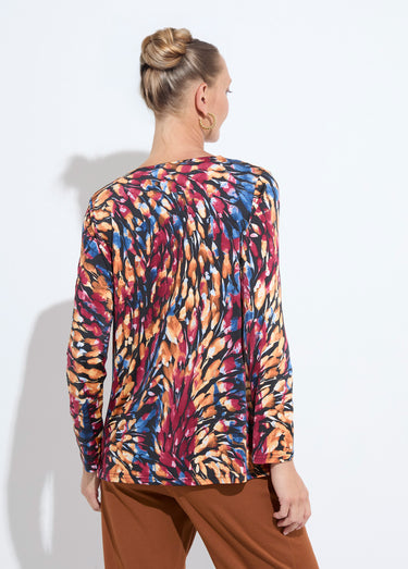 T-shirt long ample col V manches longues Bordeaux/Miel