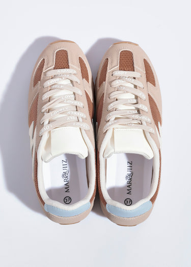 Baskets empiècements et lacets fantaisie Beige