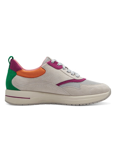 Baskets cuir suédé empiècements fantaisie Fuchsia/Blanc