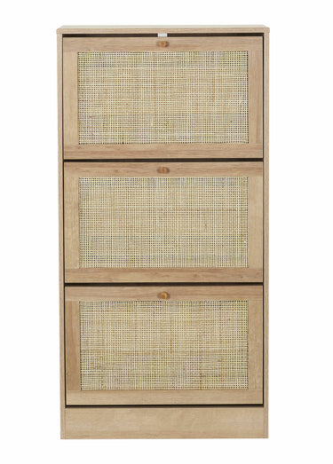Meuble à chaussures en bois et cannage Marron