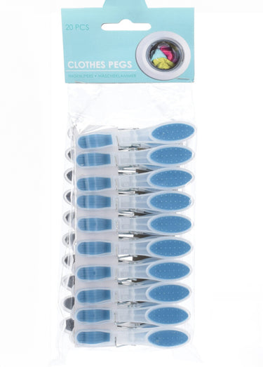 20 pinces à linge plastique et silicone Bleu / Gris