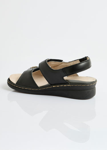 Sandales cuir brodé grande largeur Noir