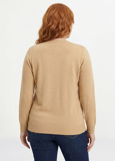 Pull doux col V manches longues Camel