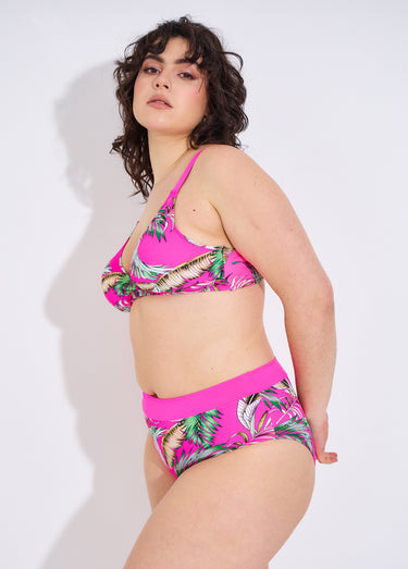 Maillot de bain 2 pièces motifs palmes Fuchsia Imprime