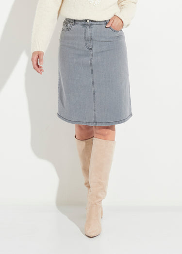 Jupe trapèze en jean stretch Gris