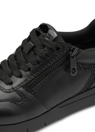 Baskets chic en cuir, lacets et zip Noir