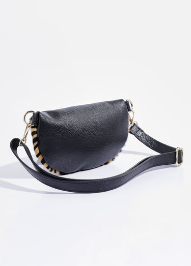 Sac banane bi-matière cuir uni et zébré Camel