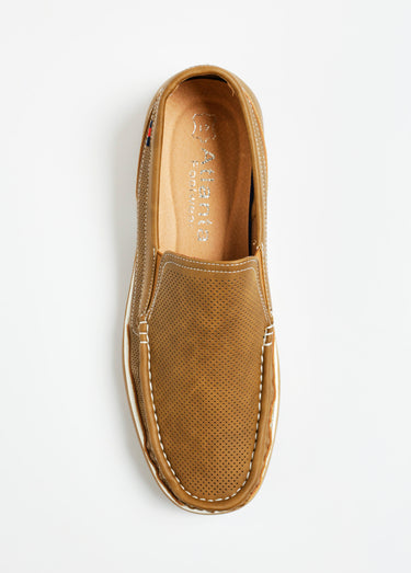 Mocassins cuir style bateau  microperforés élastiqués Camel