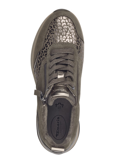 Baskets multimatières, semelle compensée Beige Fonce