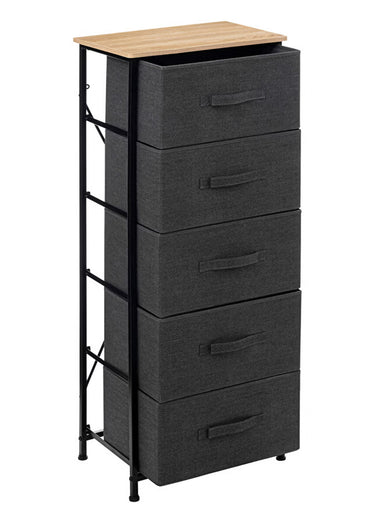 Meuble haut avec 5 tiroirs tissu Noir gris bois