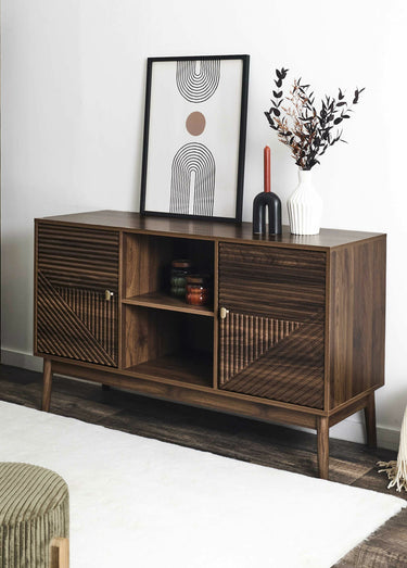 Buffet 2 portes en bois foncé rainuré Marron