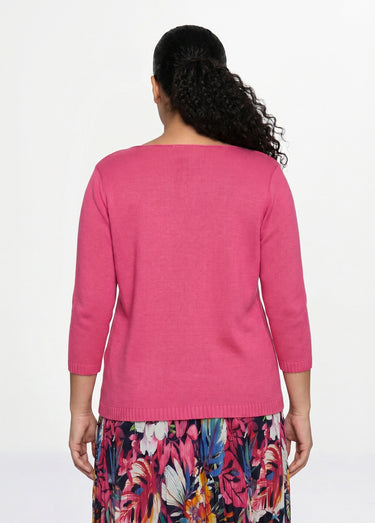Pull manches 3/4 ajouré Fuchsia