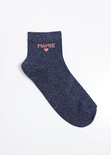 Socquettes fil métallisé, message MAMIE Marine