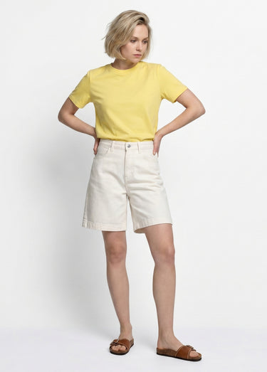 Bermuda femme en denim, coupe trapèze Blanc